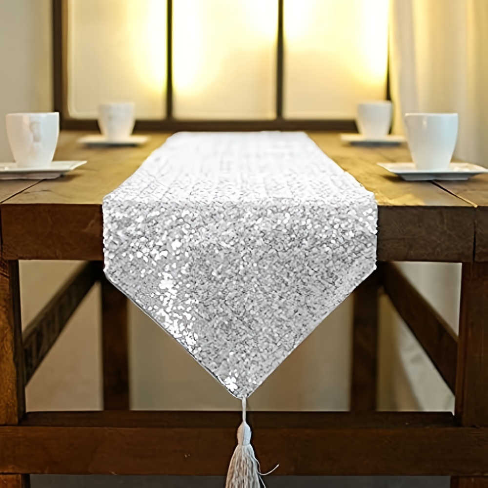 E-shop 1 Stück Quasten-Tischläufer, Goldener Pailletten-Quasten-Tischläufer, Elegante Quasten-Tischdecke, Tischdekoration