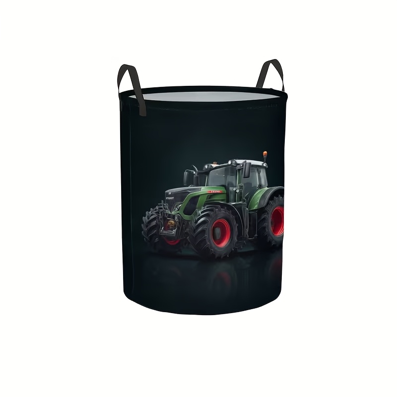 TEMU 1pc Tractor-themed Hamper Basket With Realistic Green Print - Large Foldable Laundry Basket Suitable For, Room Decor, Farm Storage, Clothes