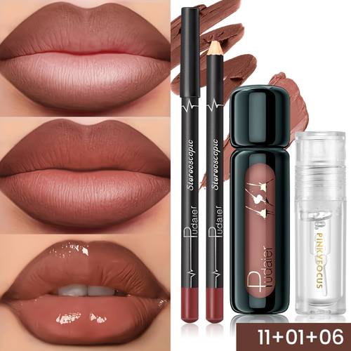 3pcs set matte velvet lip liner pen and lip gloss and lip oil set water resistant and sweat proof pigmented nude lip set suitable for as a holiday gift to female friends lip combo