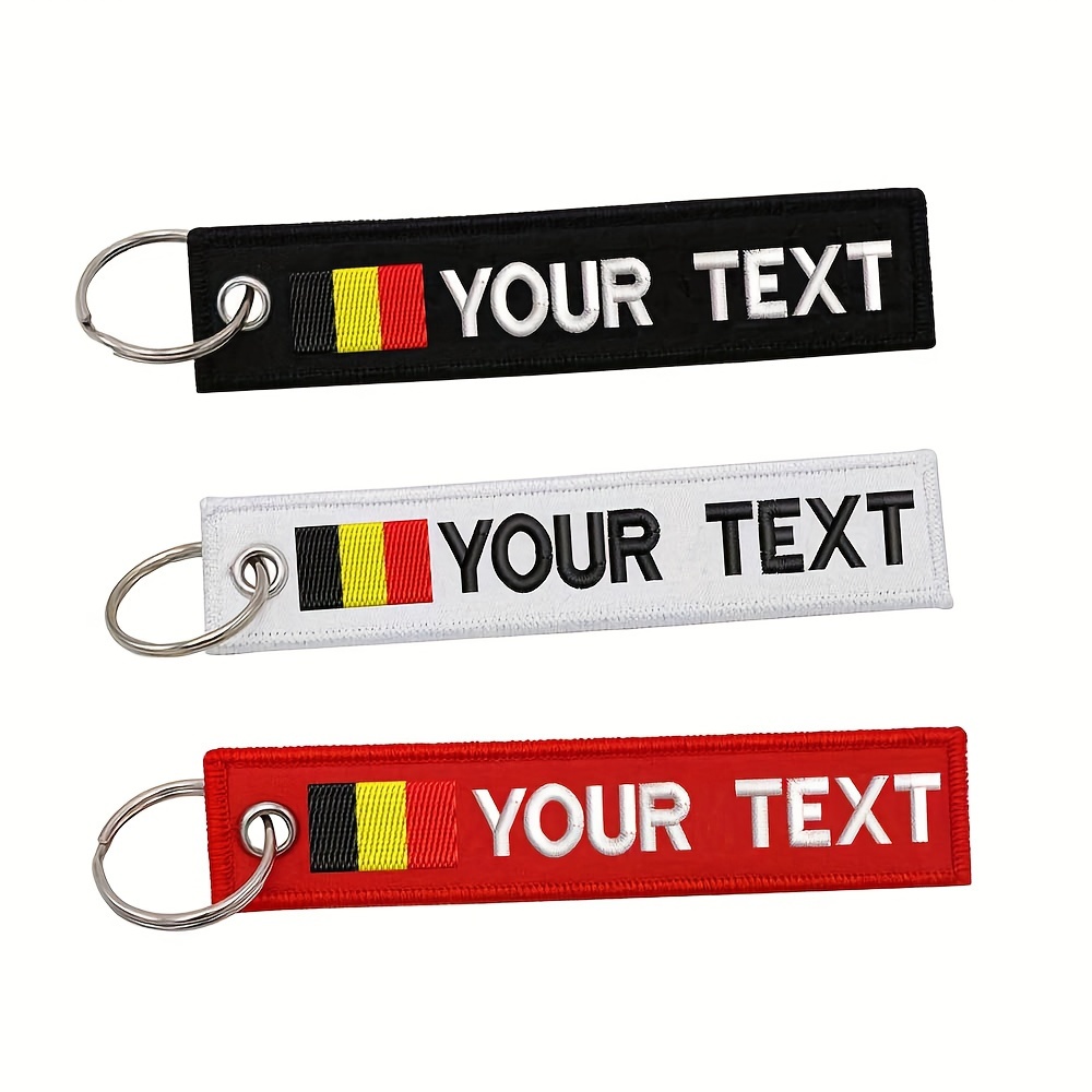 

Customizable Dual-sided Name Keychain With Belgian Flag Embroidery - Personalized Text, Colors, Personalized Keychain