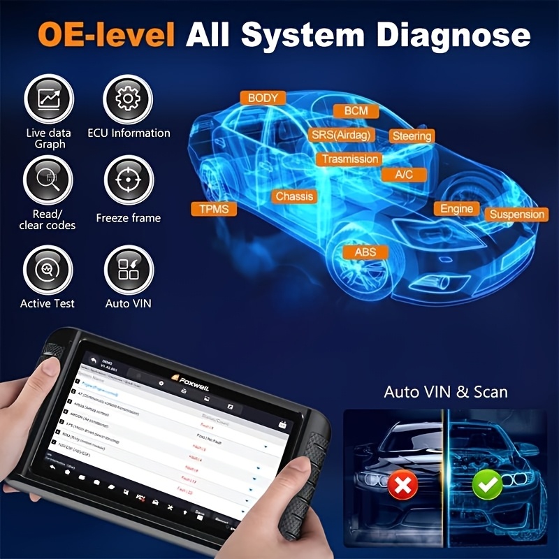 FOXWELL NT1009 Professional Automotive Diagnostic Tool - Multi-System Bidirectional Scanner with Active Control, ECU Coding, Key Programming, Without Battery