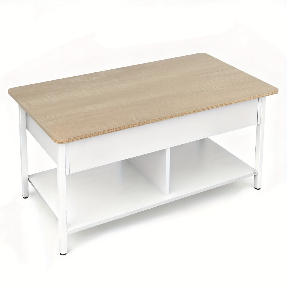 Image of Coffee Table With Lift Top, End Table, Desk With Hidden Compartment Storage Shelf, 90x48x62cm, White And