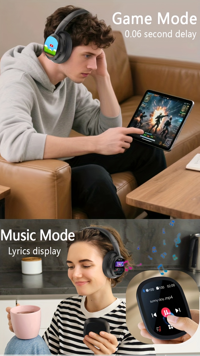 New Hybrid Active Noise-cancelling Headphones(with Touchscreen), Intelligent AI Translation, Remote Control Photography, Wireless Headphones with Microphone, Soft Ear Pads, Multiple EQ Bass, Comfortable Fit Ear Cups, Suitable for Tablets