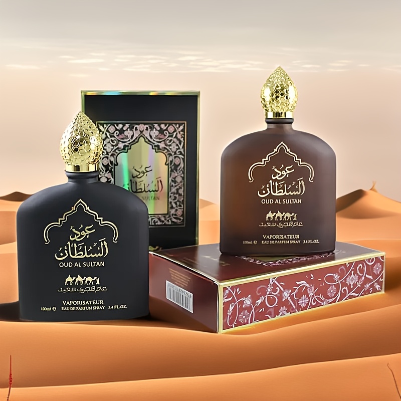 3, 38oz Oud Al-Sultan Parfum Spray pour Hommes et Femmes - Parfum Floral et Fruité Longue Durée, Élégant Design de Chapeau Doré, Parfait pour les Soirées en Couple, les Fêtes ou les Cadeaux, Parfum de Soirée en Couple, Emballage Sophistiqué, Qualité de Parfum Premium