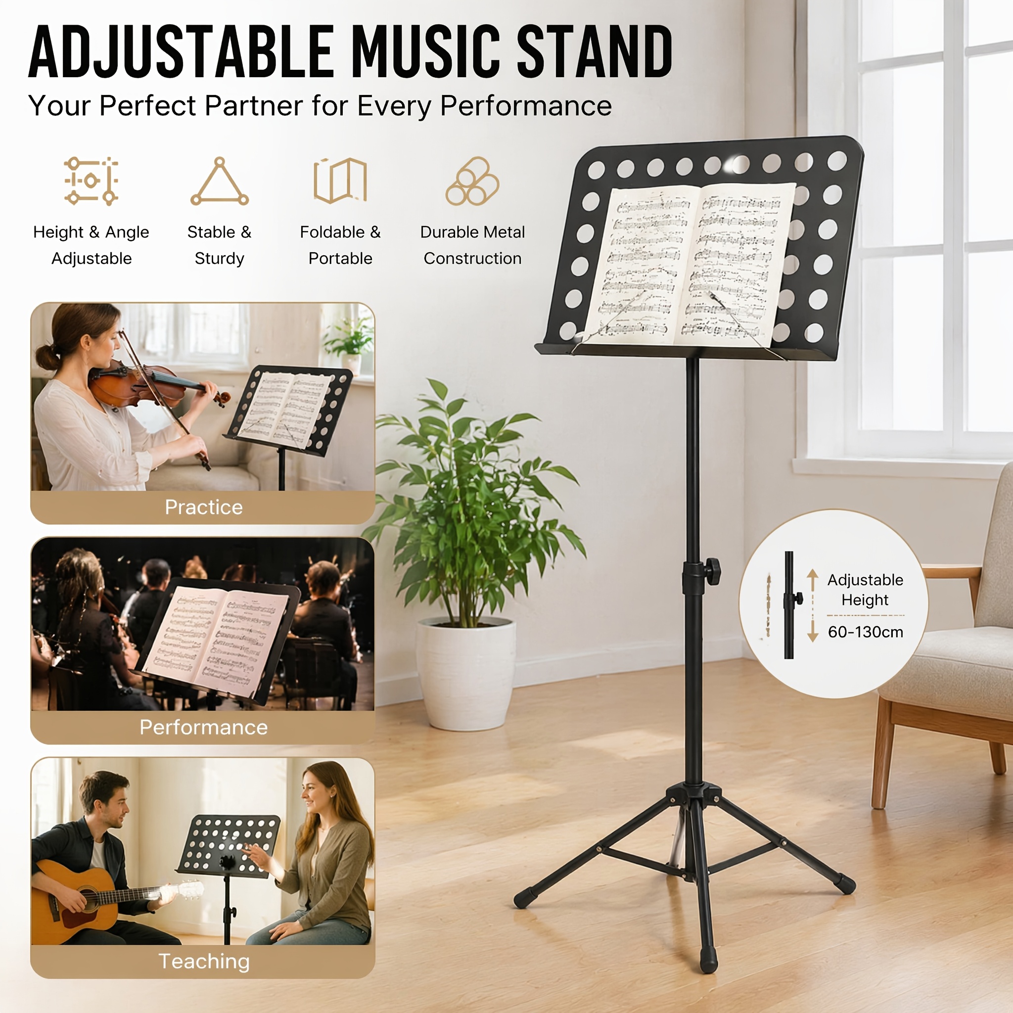 Universal Musical Instrument Music Stand, Extendable And Detachable, Suitable For Guitars, , , Etc. The Panel Is Embedded And Without Shaking. .5mm Thick Pipe Solid And Durable