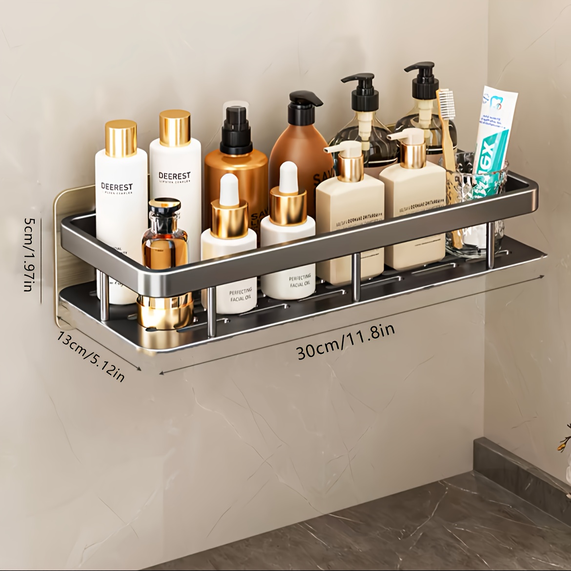 TEMU Bathroom Storage Rack, Bathroom Shelves, No-drill Wall Mount Corner Shelf, Storage Rack For Toilet Shampoo Organizer, Bathroom Accessories