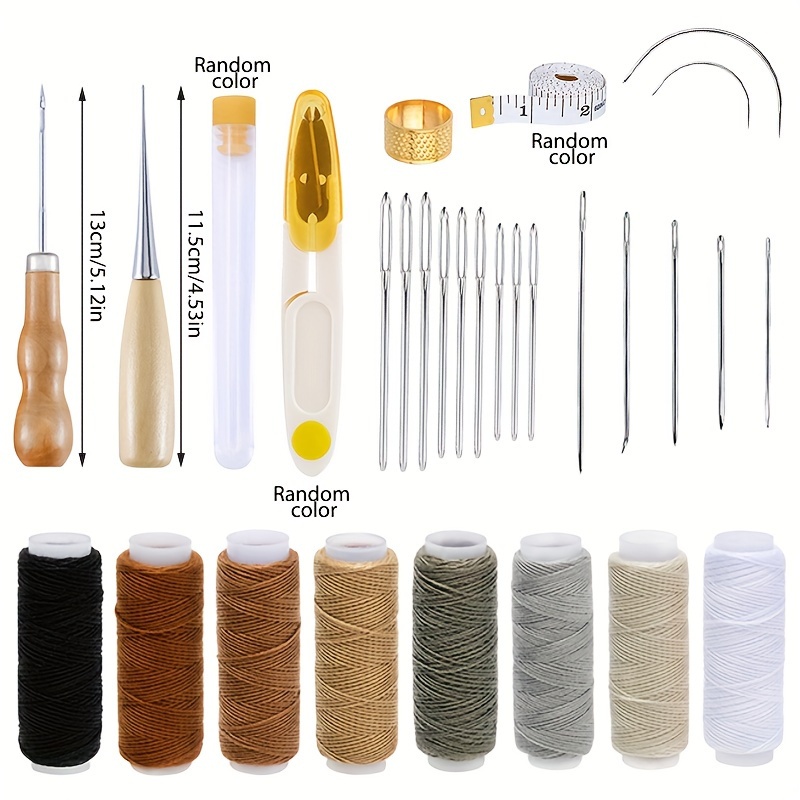 TEMU Complete Faux Leather Craft Repair Kit With Large-eye Needles, Awl & Stitching Thread - Diy Faux Leather Sewing Tools For Upholstery And Leathercraft Projects