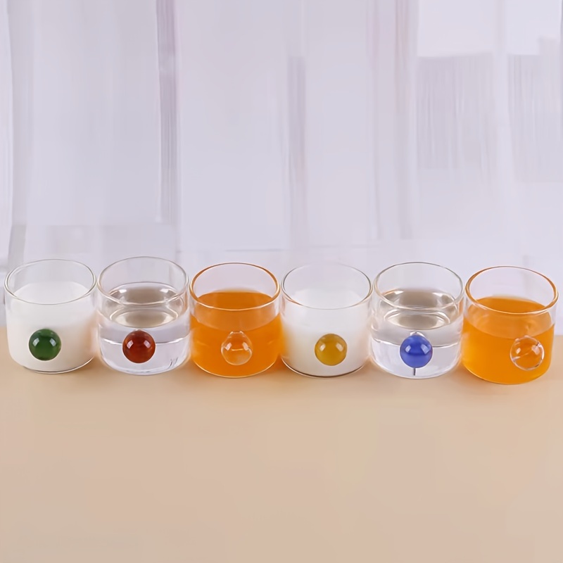 

6pcs, Glass Cups With Sphere Handle, Single Wall Glass Water Cup, Iced Coffee Cups, Drinking Glasses For Juice, Milk, Tea, And More, Summer Winter Drinkware