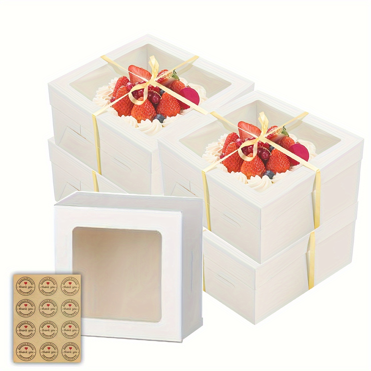 

12pcs 10inch Cake Boxes With Windows 10x10x5 Inch Boxes Cake Shipping Containers For Birthday Cake Cake Packaging For Cakes, Pies, Cookies, Birthday Parties, Weddings, Holidays Includes And Stickers