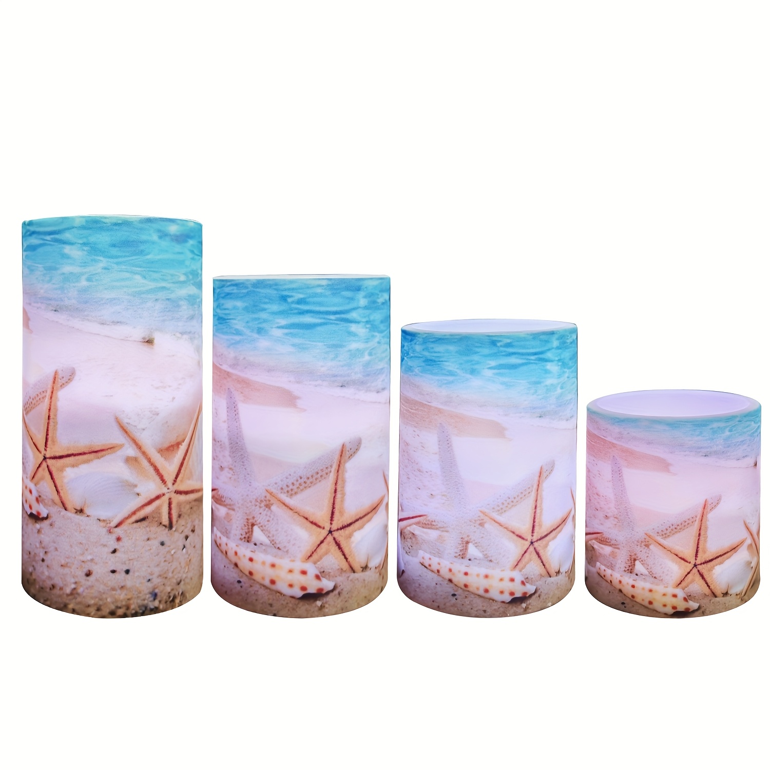 TEMU 4pcs Tapered Beach Scene Candle Lights, Remote Controlled, Color Changing Led, Polished , Plastic, Battery Operated (batteries Not Included),