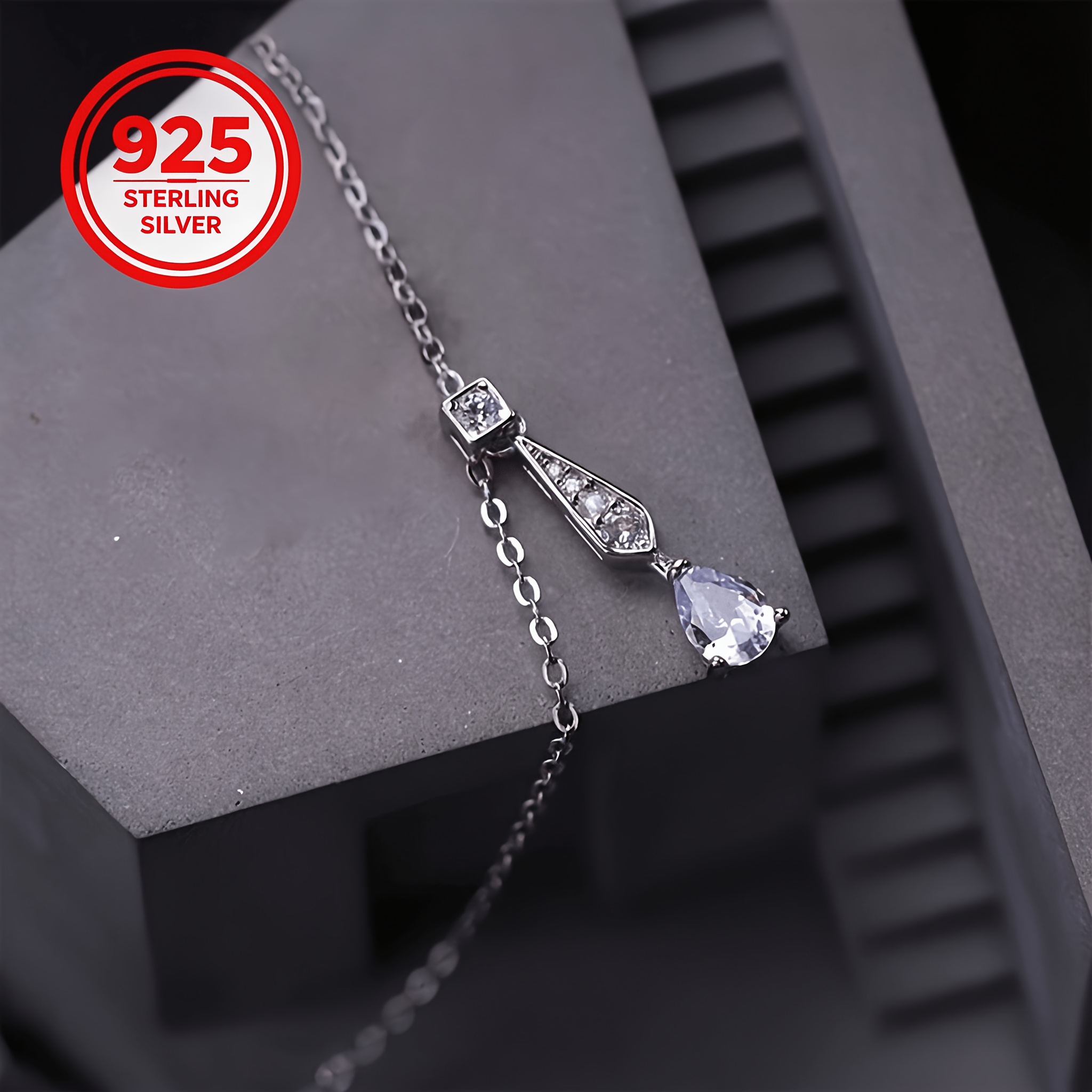 Women's 925 Silver Starry Tear Drop Necklace, Light Luxury
