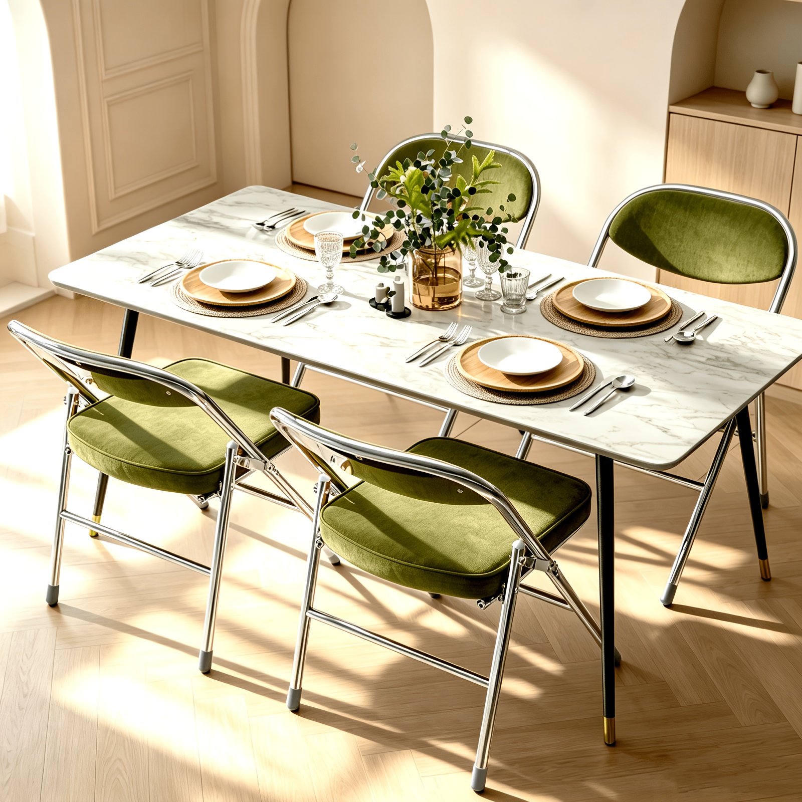 Image of 4pcs Folding Chairs With Backrest, Visitor Chairs, Dining Chairs And Soft Cushions Space And Ideal For Use In , On Or