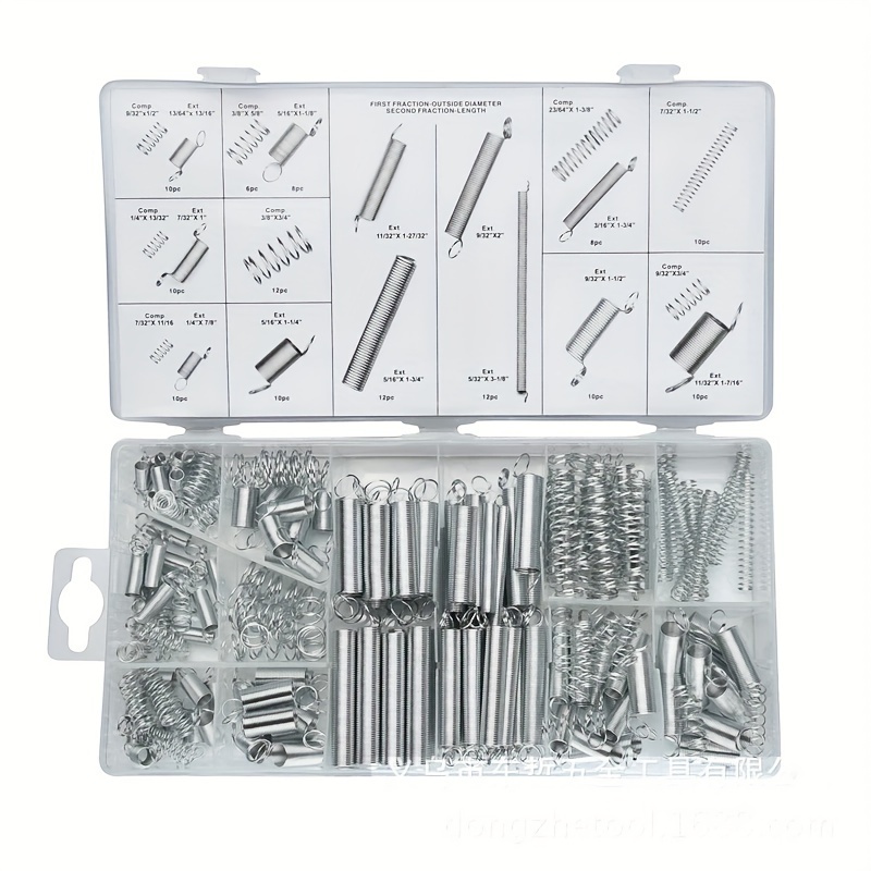 200pcs metal steel spring set compression and extension springs kit portable hardware tools plastic storage box tool accessories details 2