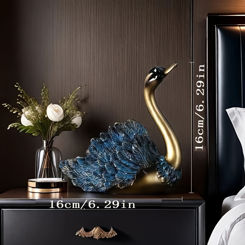 A Pair of Swan Statues – Luxurious Golden And Blue Resin Decorations for Living Room, Wine Cabinet, And TV Cabinet | Modern Home Decor Swan Decorations Desktop Ornaments Restaurant Wall Decorations Wall Stickers Decoration Office Entrance Ornaments