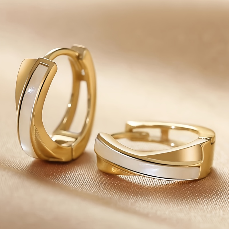 E-shop 1 Paar Exquisite Emaille Weiße X-Formige Ohrringe Mode Goldene Kleine Kreis Ohrringe für Frauen Tägliche Party Elegante Schmuck