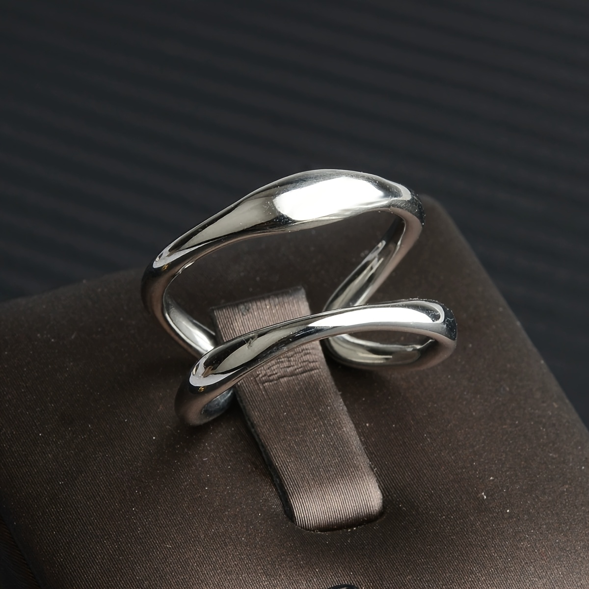 TEMU Doppel-Layer Minimalistischer Linienring, 304 Edelstahl Verstellbarer Offener Ring, Einfach, Einzigartig, Elegant, Stilvoller Damenring,