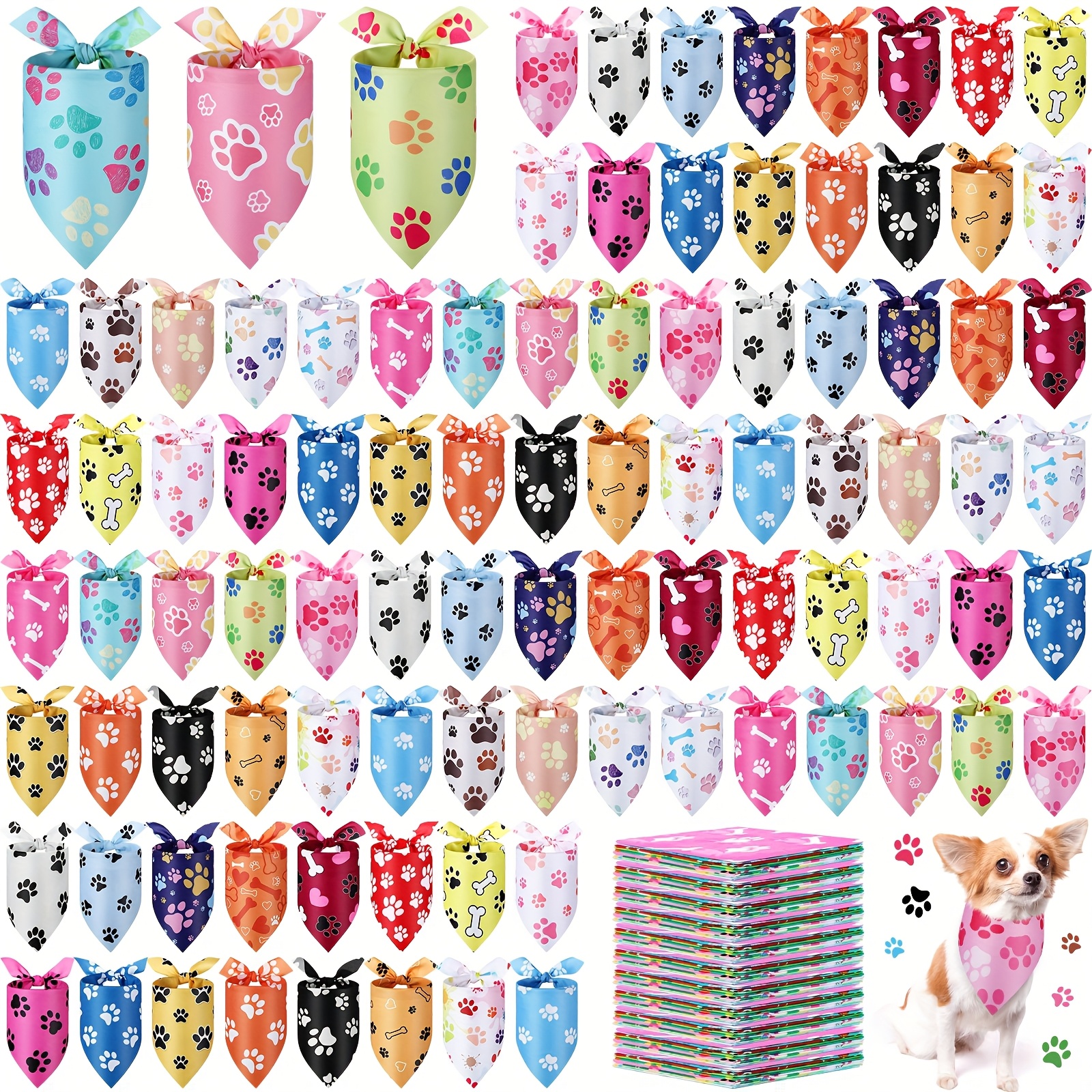 TEMU 200pcs Paw Print Dog Bandanas Bulk Paw Bandanas For Dogs Bibs For Puppy Pet Costume Accessories