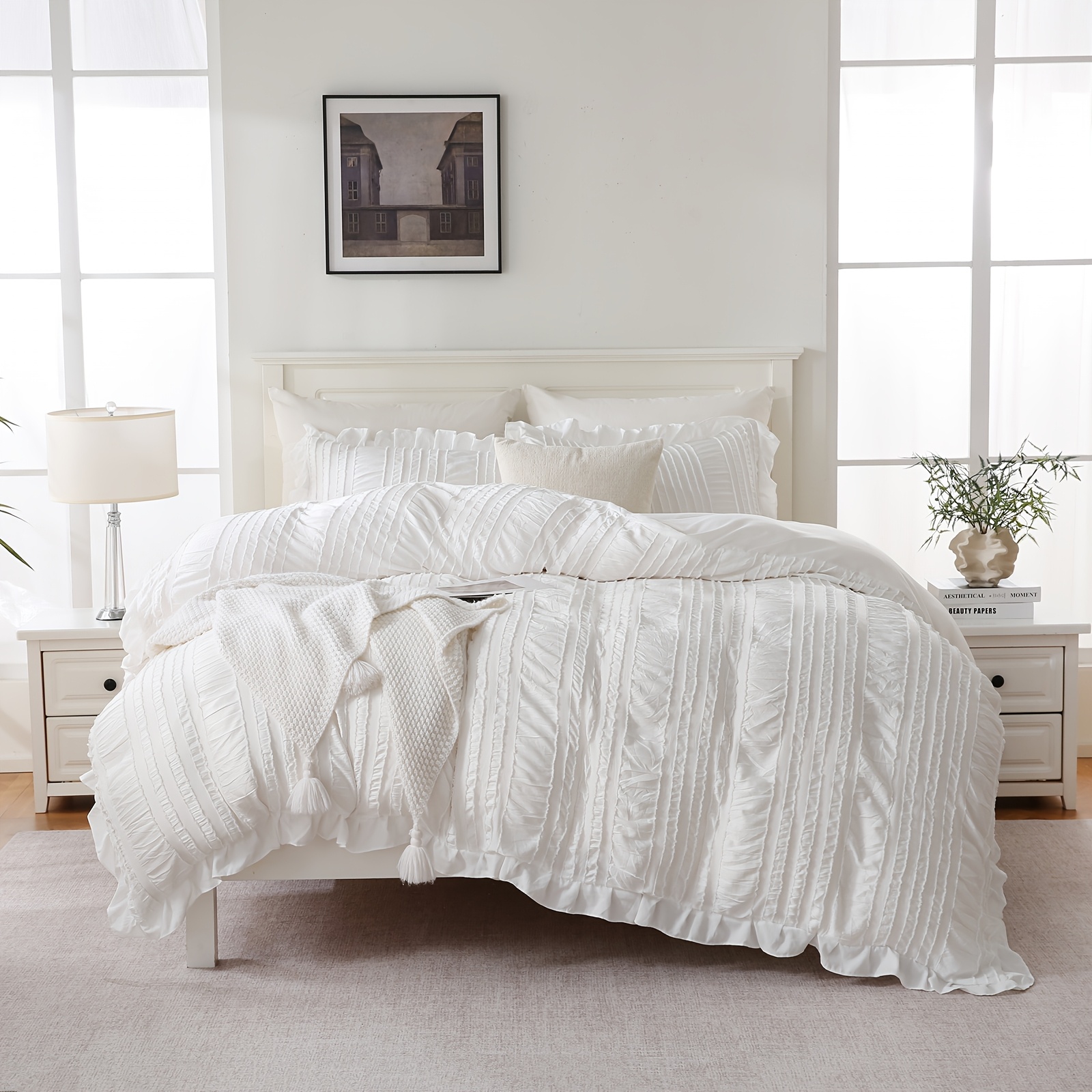 luxurious white seersucker duvet cover set 3pcs soft Temu Canada