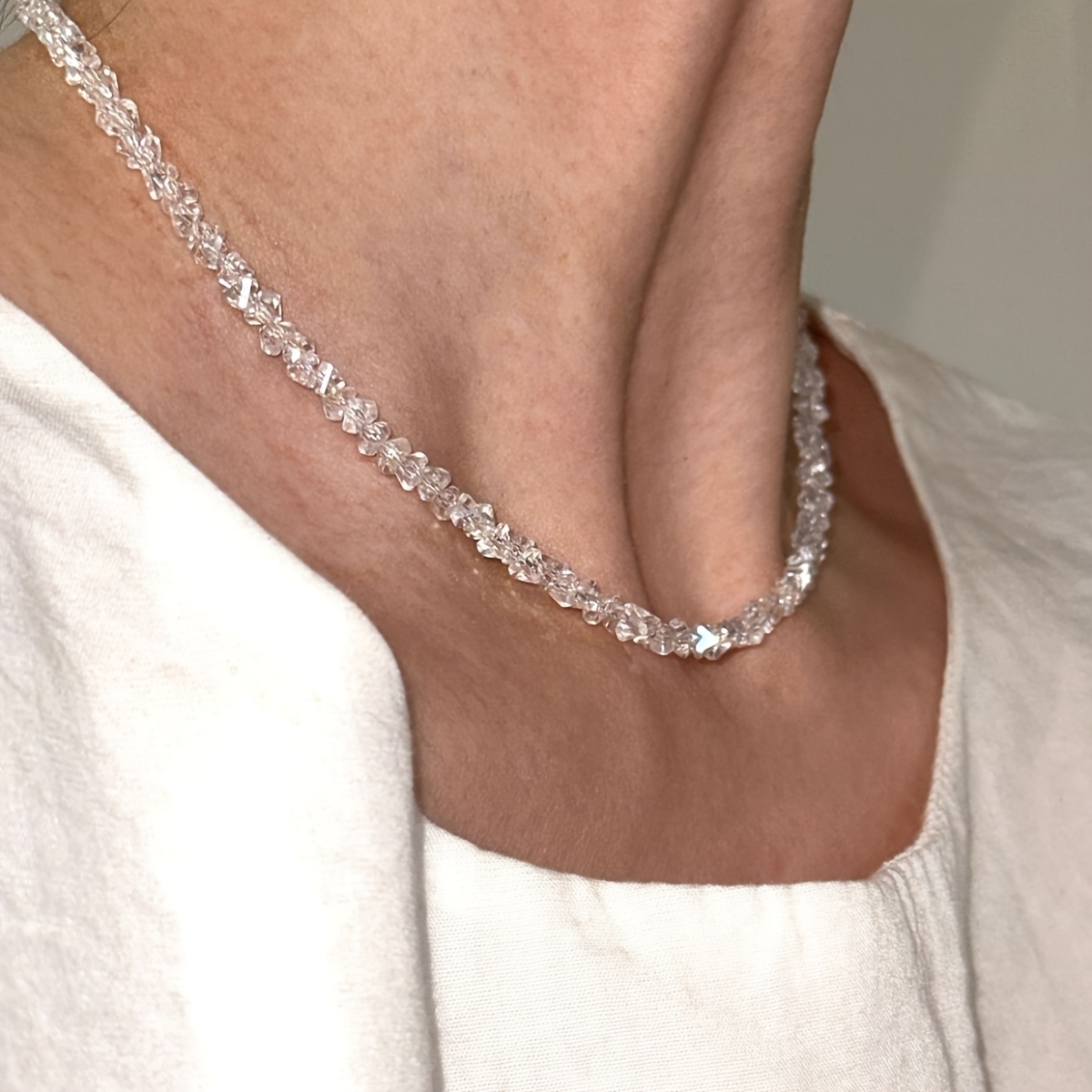 TEMU Collar de 1 pieza para mujer, elegante, minimalista y chic, de cristal de corte irregular de piedra , collar de moda transparente de hielo roto