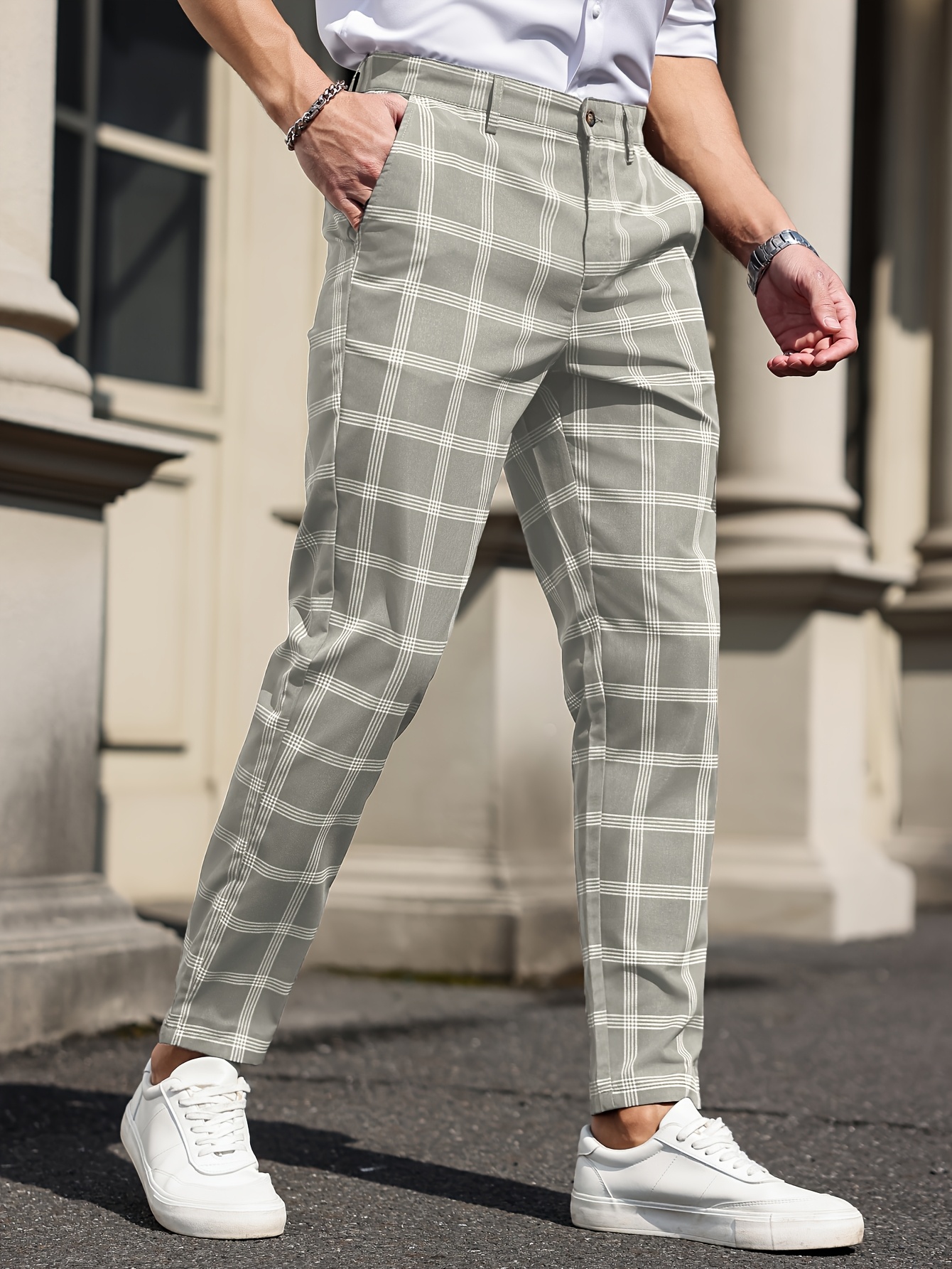 mens light business casual pattern daily trousers temu - Temu