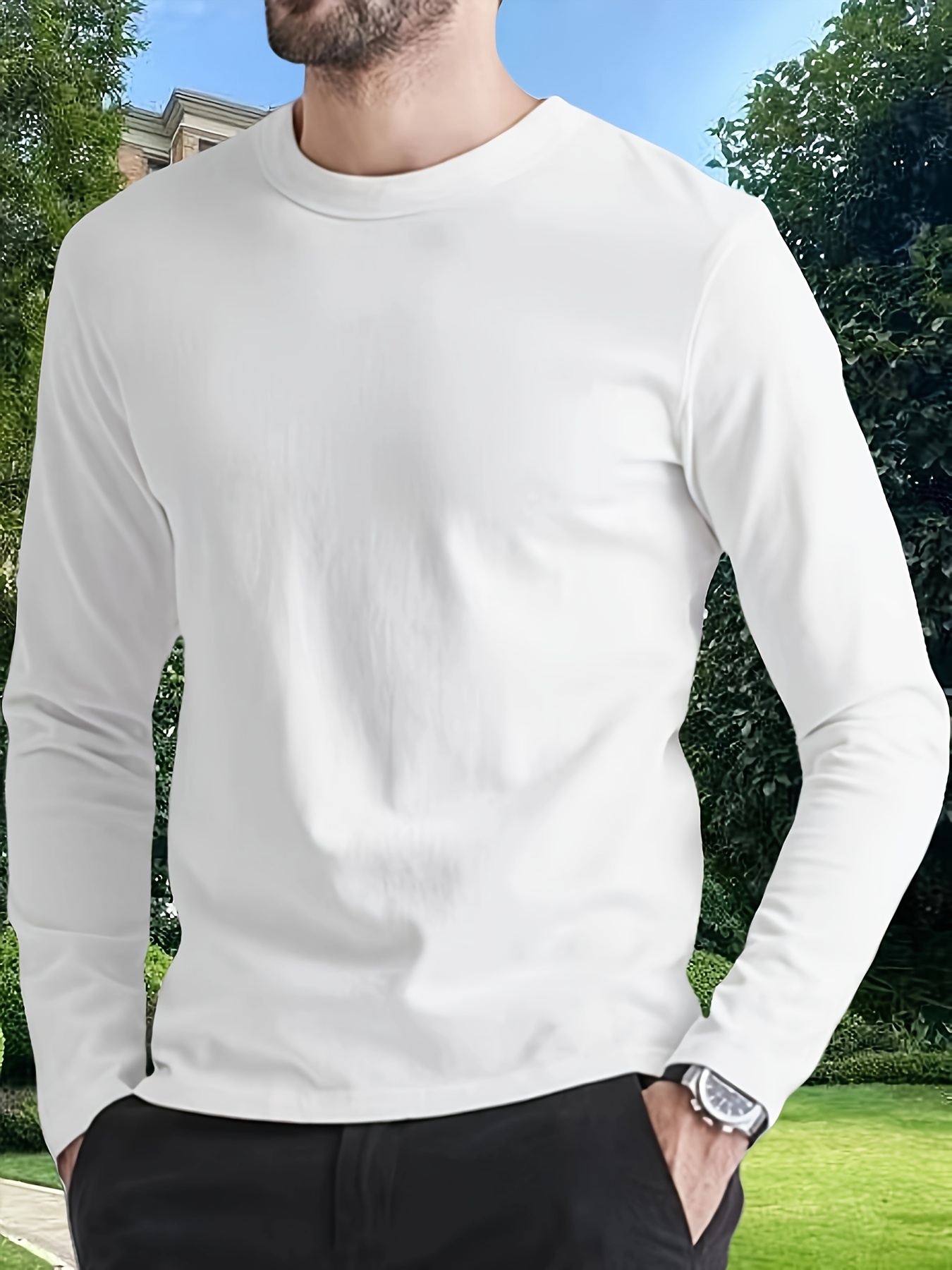 *'S Casual Crew Neck Long Sleeve T-Shirt, 95% Polyester 5% Elastane  Stretch Knit Fabric, Solid Color Top, 180gsm Black