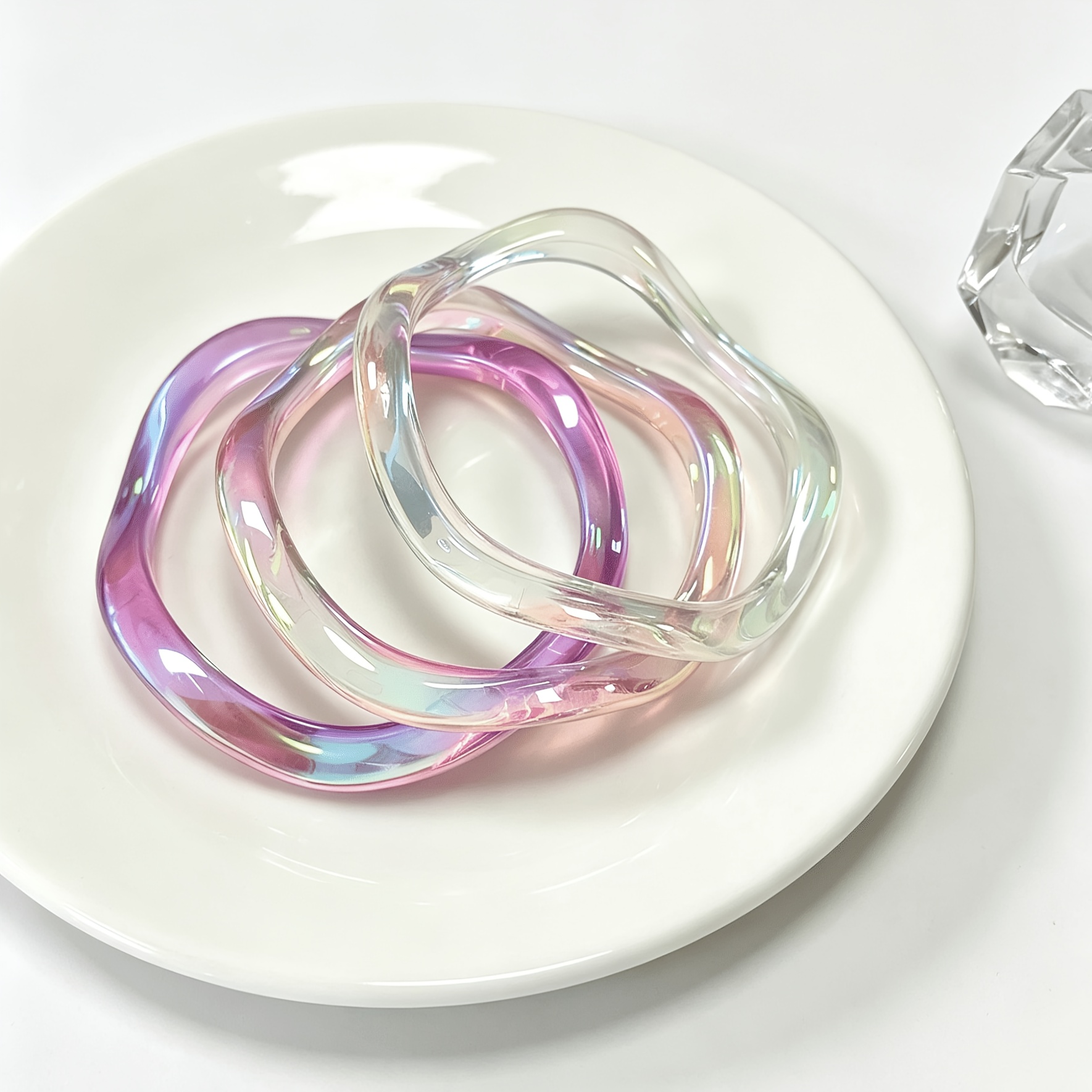 TEMU 3pcs Set, Gradient , High- Jelly Resin Material, Fine Hoop With Wavy Twisted Pattern Bracelet Body. Suitable For Women, Students, Shopping,