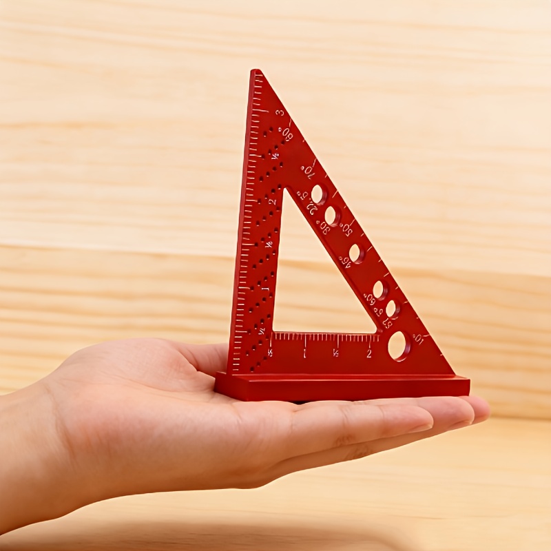 TEMU Aluminum Triangular Ruler , Red/blue 2 Colors Optional, With Holes For Punching And Positioning, Small And Portable, Woodworking/engineering/