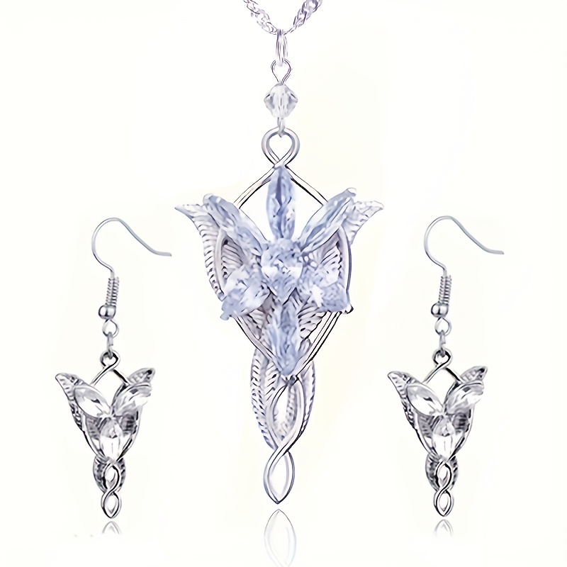 TEMU Vintage Elegant Cosplay Jewelry Set, Alloy Princess Necklace With Star Pendant And Earrings, Synthetic Zirconia, Gift Box Included, Suitable For & Gifting, Unisex