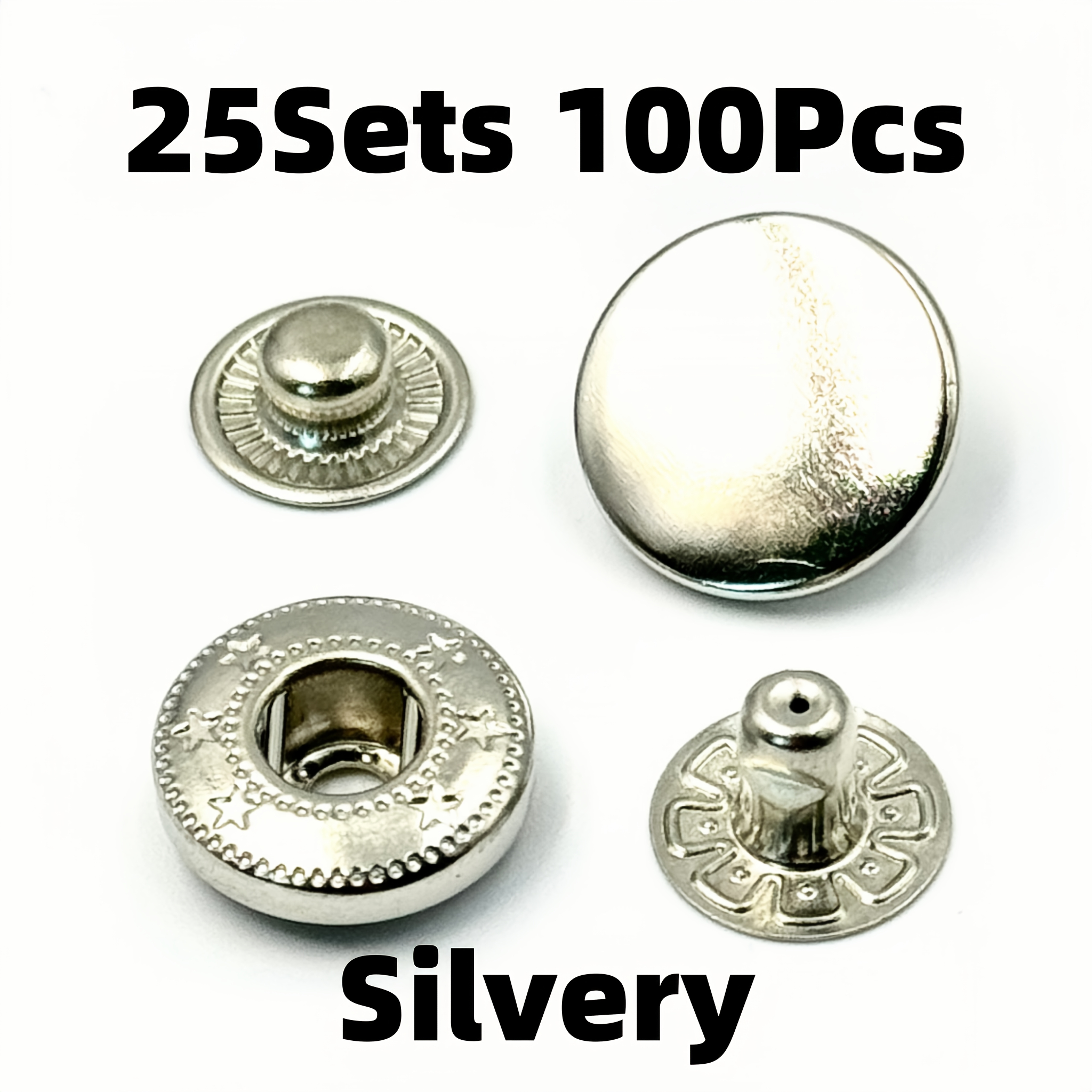 Image of 25 Sets Of 100 Copper Metal Snap Buttons, 15 Mm Metal Fasteners, Suitable For Crafts, Clothing, Jackets, Jeans, Bags, Wallet Making, Diy Wallet Making