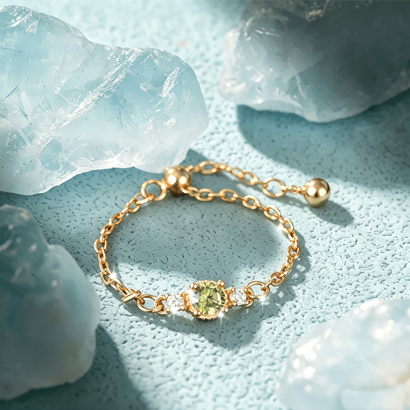 1pc Olive Synthetic Zirconia Chain Ring for Women, Fresh Niche Vintage Adjustable Index Finger Ring, Elegant Unique Ladies Ring, Perfect Gift for Daily Wear, Halloween, Christmas, Valentine's Day, Dating, Wedding, Music Festival, Banquet