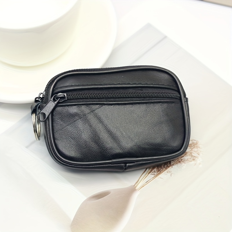 Sheepskin Minimalist Small Square Bag Coin Purse Wallet Men's Card Case Genuine Leather Zipper Small Bag