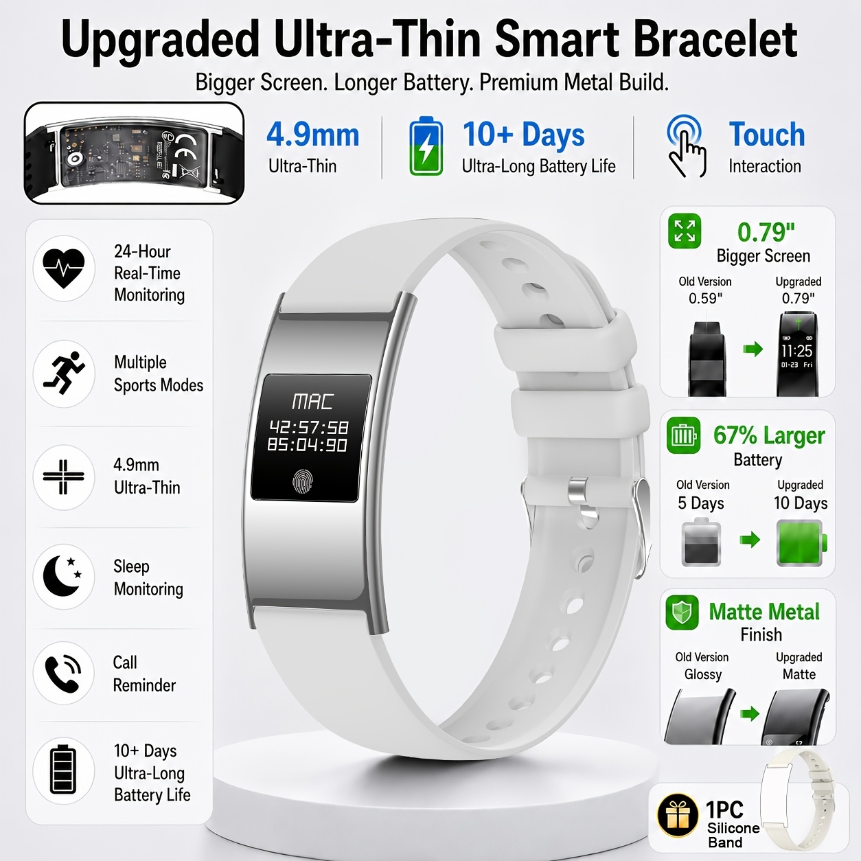 Ultra-Thin Smart Bracelet with Long Battery Life
