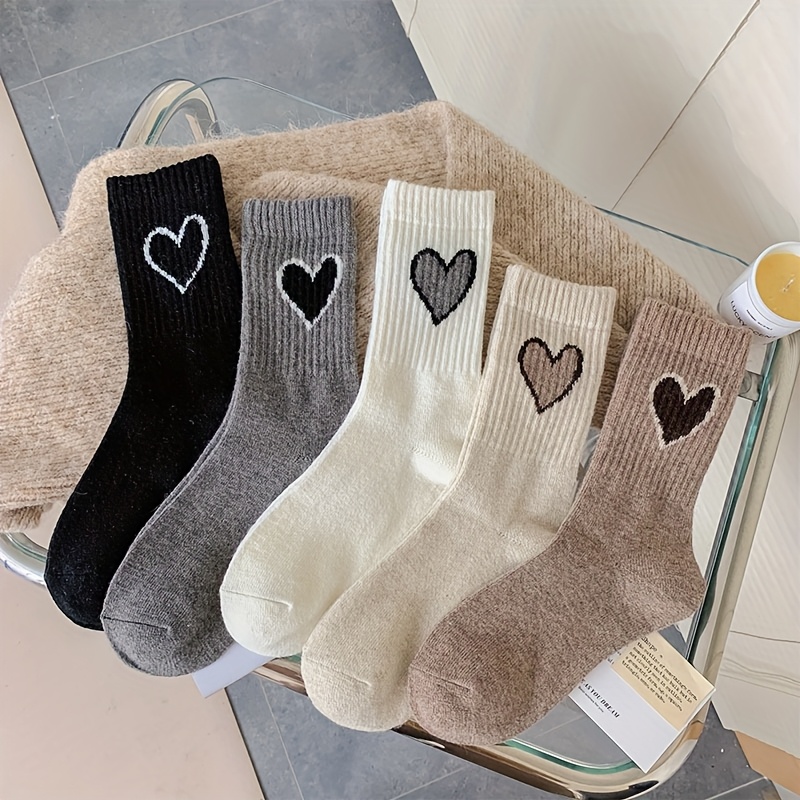 

5 Pairs Of Socks, Ins Trendy Japanese Color Love Mid-calf Socks, Heel-to-toe Socks