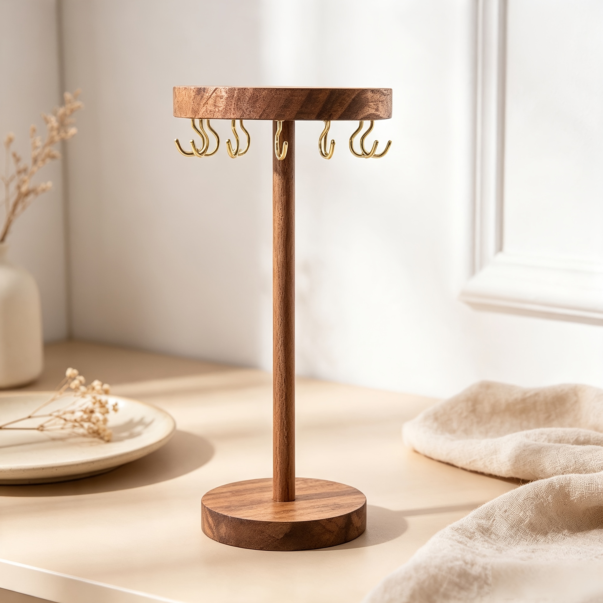 TEMU Organize -hook Display Rack, Suitable For Necklaces, Bracelets, And Earrings To Prevent Tangling. Made Of Thickened Wood For Stability And