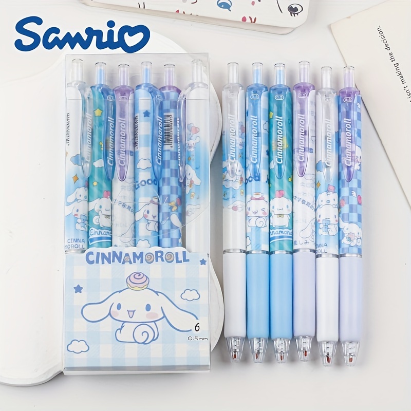     rollerball pen set 0 5mm black ink 6 pack with       designs transparent storage case for   use   cute kawaii stationery