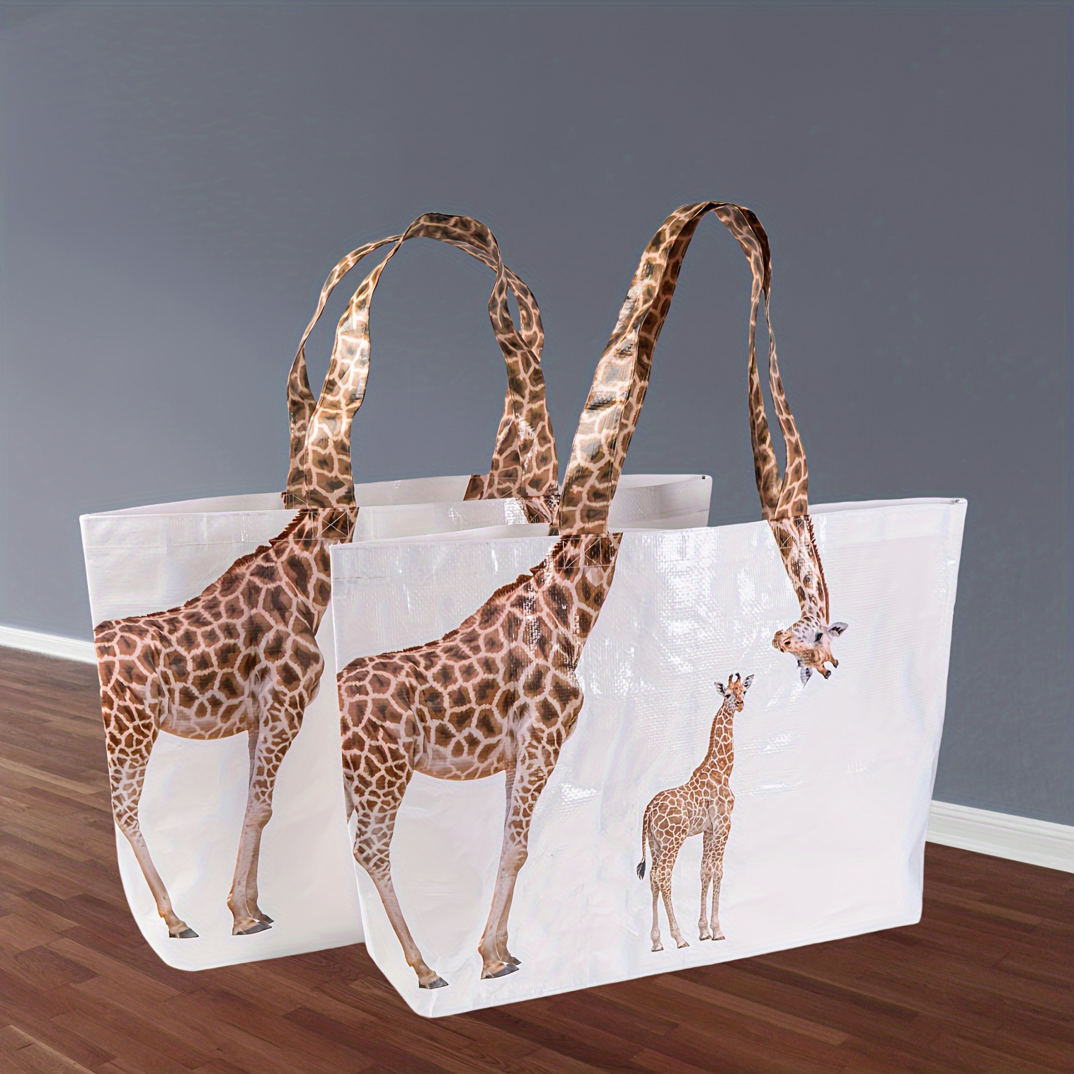 

1pc Waterproof Giraffe Print Tote Bag - Large Capacity Woven Handbag For Shopping, Travel, And Storage - And Moisture-resistant