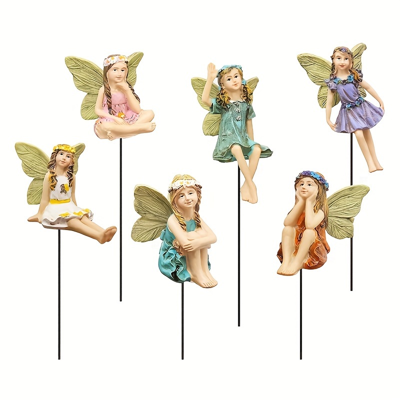 Image of 6pcs Flower Fairy Elf Set With Wings - Miniature Resin Garden Decor, Perfect For Outdoor & Indoor Display, No Battery Needed, Webetter