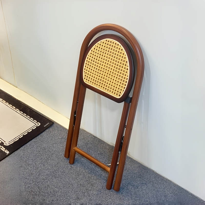 1pc, Bamboo Portable Rattan Folding Stool with Handle, Home Dining Chair, Vintage Style Leisure Chair, Space Saving - Perfect for Restaurant, Living Room, Kitchen, Bar, Dormitory
