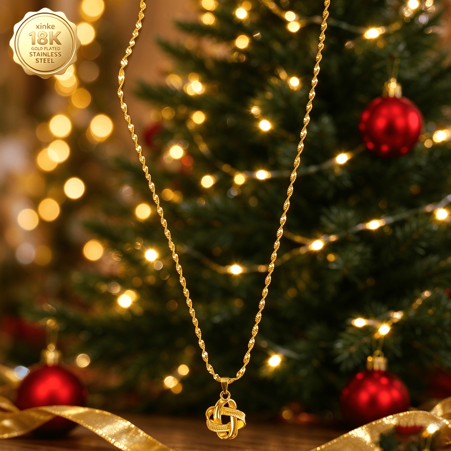 TEMU 2026 New 24k Golden Plated Knot Retro Exquisite Wire Knot Premium Necklace, Ideal For Daily Wear And Gifting