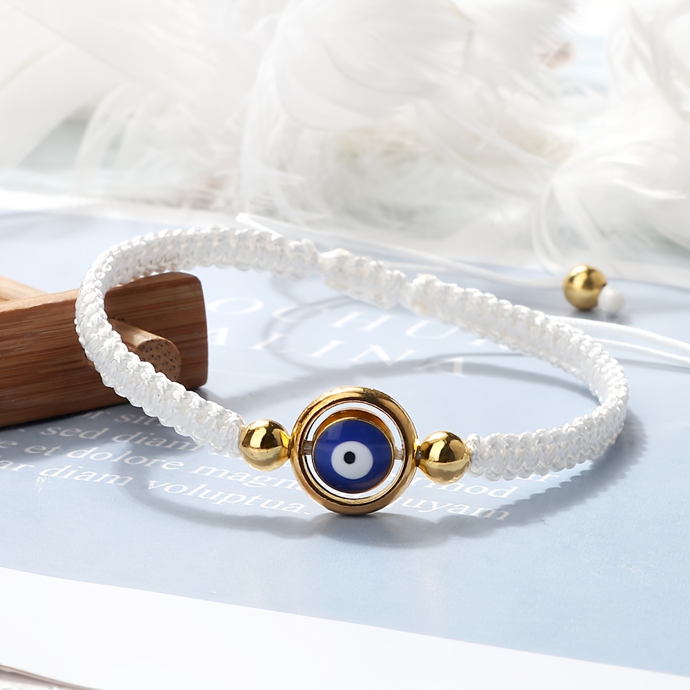 Image of Lady's Evil Eye Woven Bracelet, Blue Turkish Evil Eye Good Luck Protection Cord, Ramadan Jewelry