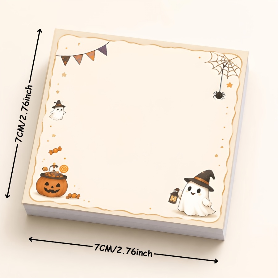 Image of Halloween Pumpkin Memo Pad, Cute With Lantern & Web Border Notepad, Spooky Aesthetic Desk Writing Pad For Notes, Planner, & Daily Use