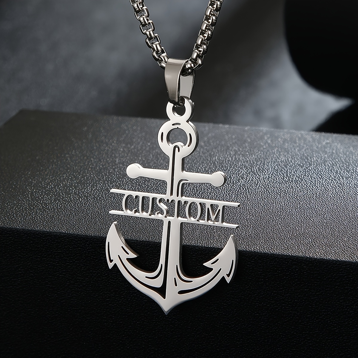TEMU Personalized Anchor Necklace With Engraving - Stainless Steel Nautical Jewelry For , Sailor Gift For Boyfriend/dad/birthdays/anniversaries
