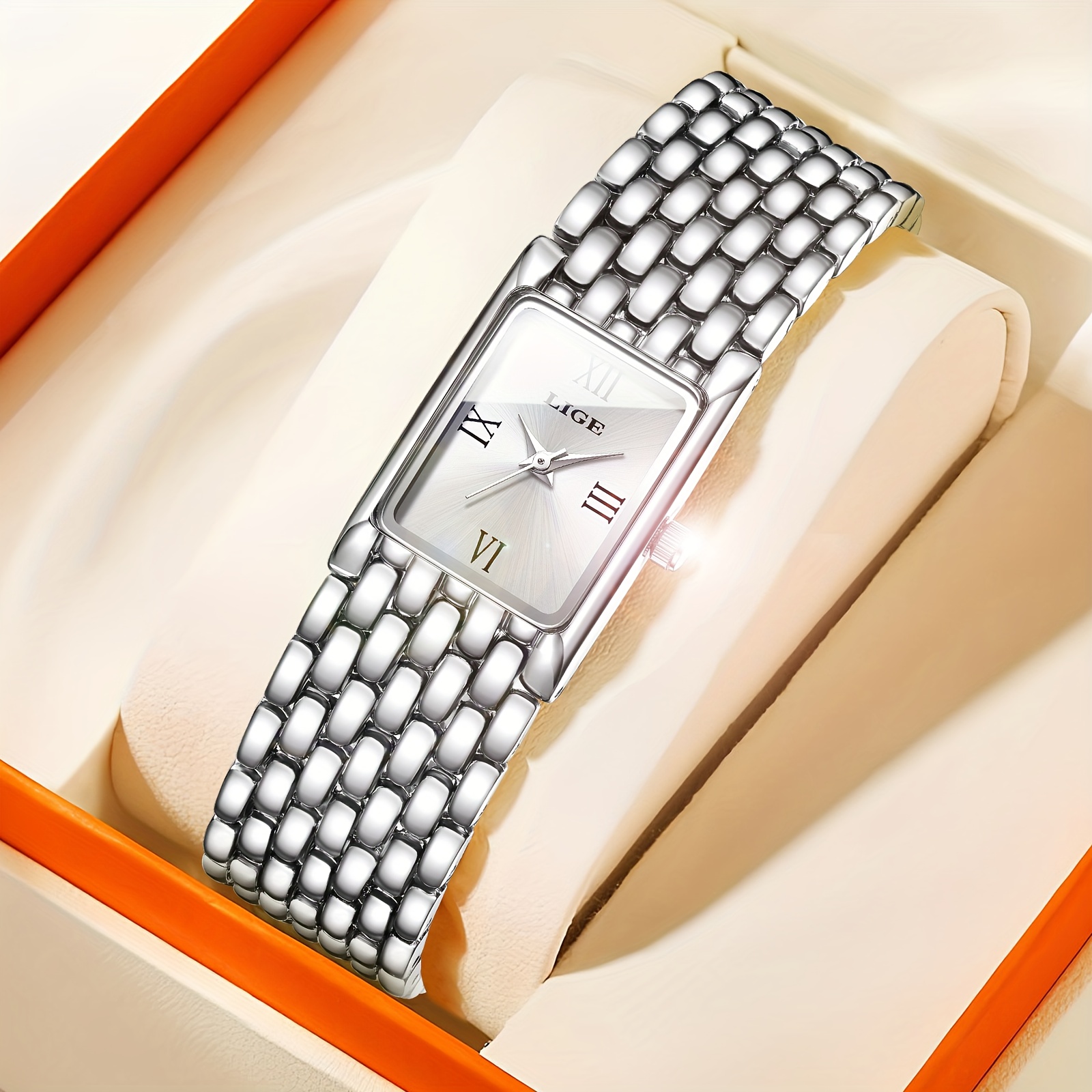 Image of Lige Slim Square , Stylish And Chic Quartz Watch, Steel Watch, Suitable For Women, Watch, In 7 Designs, Perfect Gift For People, Women, And Men