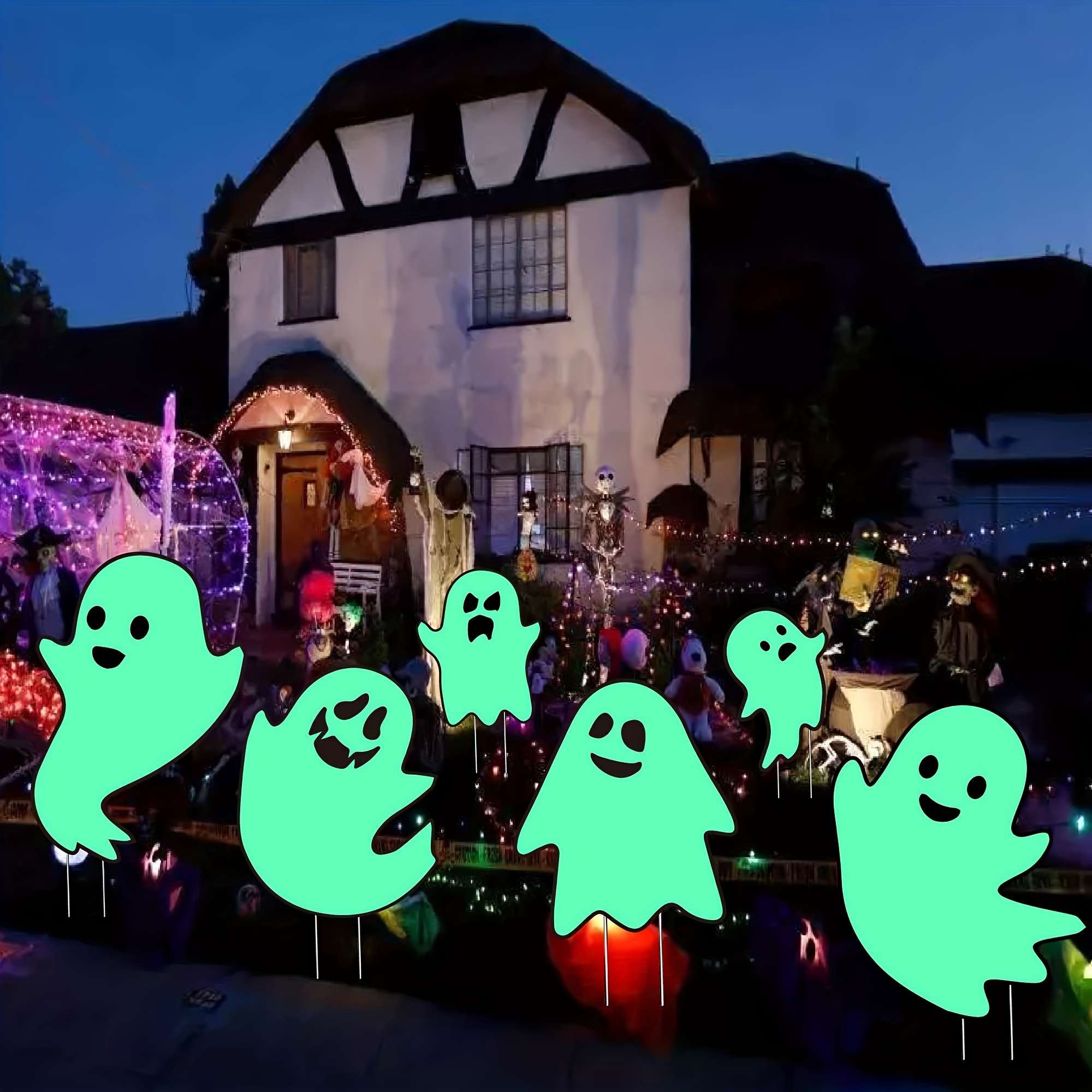 

Glow-in-the-dark Halloween Ghost Yard Signs - 6pc Set, No Battery Needed, Perfect For Outdoor Decor & Lawn Parties
