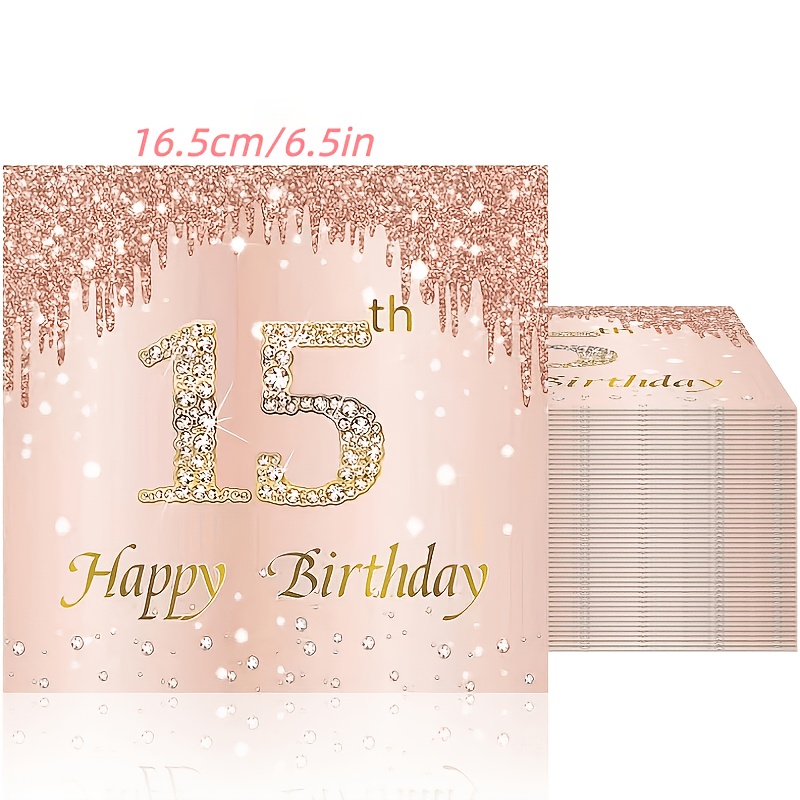 E-shop 20 Stück roségoldene Servietten zum 15. Geburtstag, geeignet für Mädchen-Geburtstagsessen, 2-lagige elegante roségoldene Mittagessen-Servietten