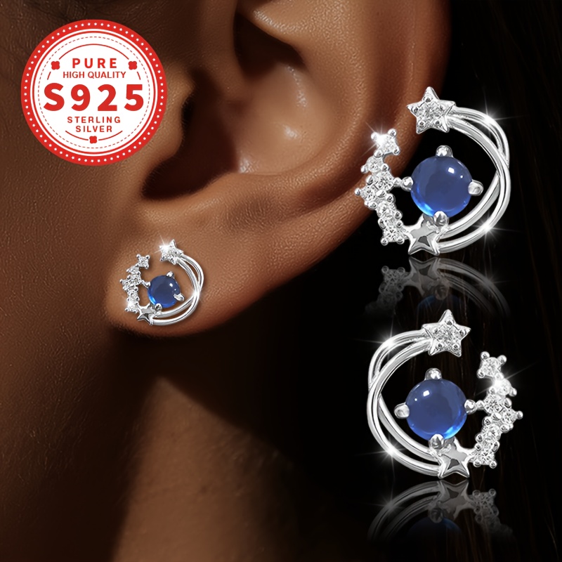 Women's S925 Sterling Silver Star Design Earrings with Zirconia