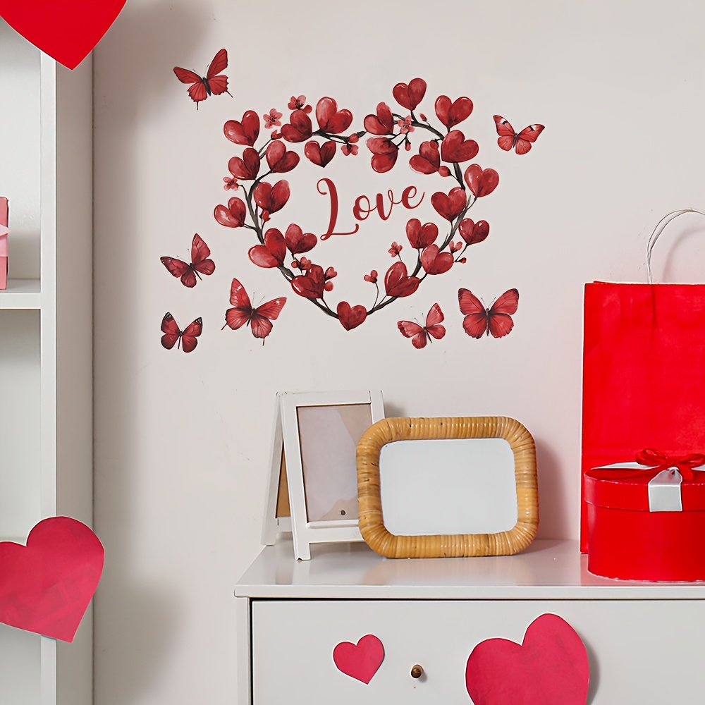 

Valentine's Day Wall Decal, Floral Heart & , Self-adhesive Pvc Decoration, Single Use, With 29x35cm For Bedroom, Bathroom, Glass Window Decor, Suitable For 14+