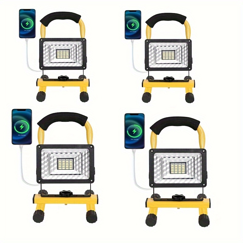 

4pack 150w Rechargeable Light With Stand, Portable Flood Light, Switch Adjustable , Cordless Job For Garage Workshop Car Outdoor Lighting 15w 30w 1pc 2pack Yellow Black