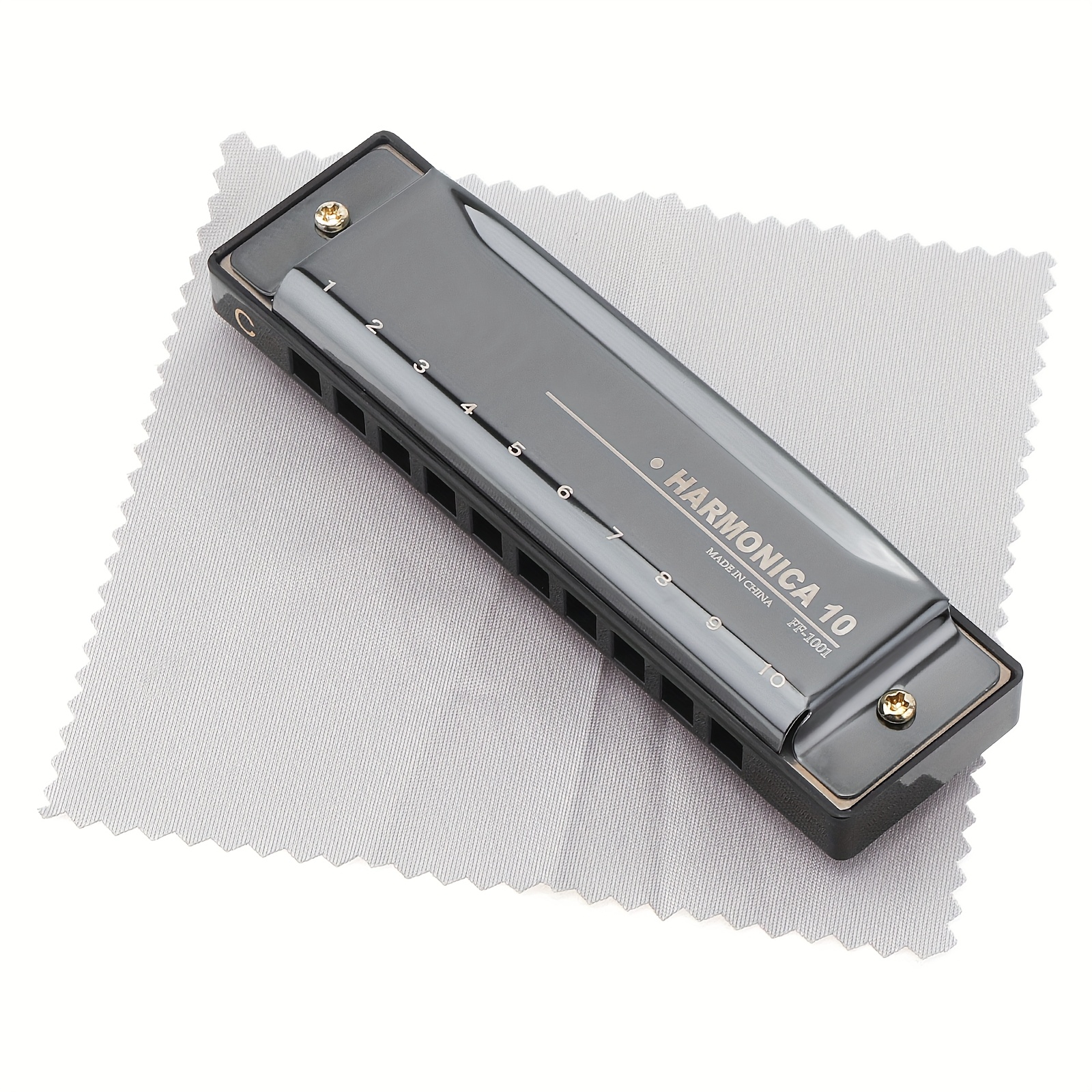 10 Holes 20 Tonec Matte Black Harmonica Harp, Stainless Steel Mouth Organ