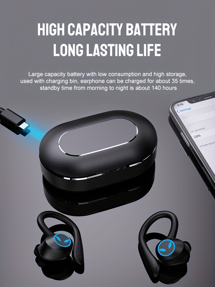 Fones de ouvido sem fio TWS, fone de ouvido esportivo à prova d'água com gancho de orelha, fones de ouvido estéreo intra-auriculares, fones de ouvido com controle de toque e estojo de carregamento_voghion.com
